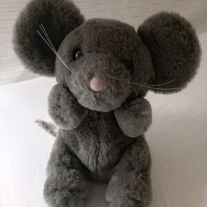 Vintage New Dakin  Baby Mouse Gray /Bow Plush Stuffed Animal 1985 6" Squeak